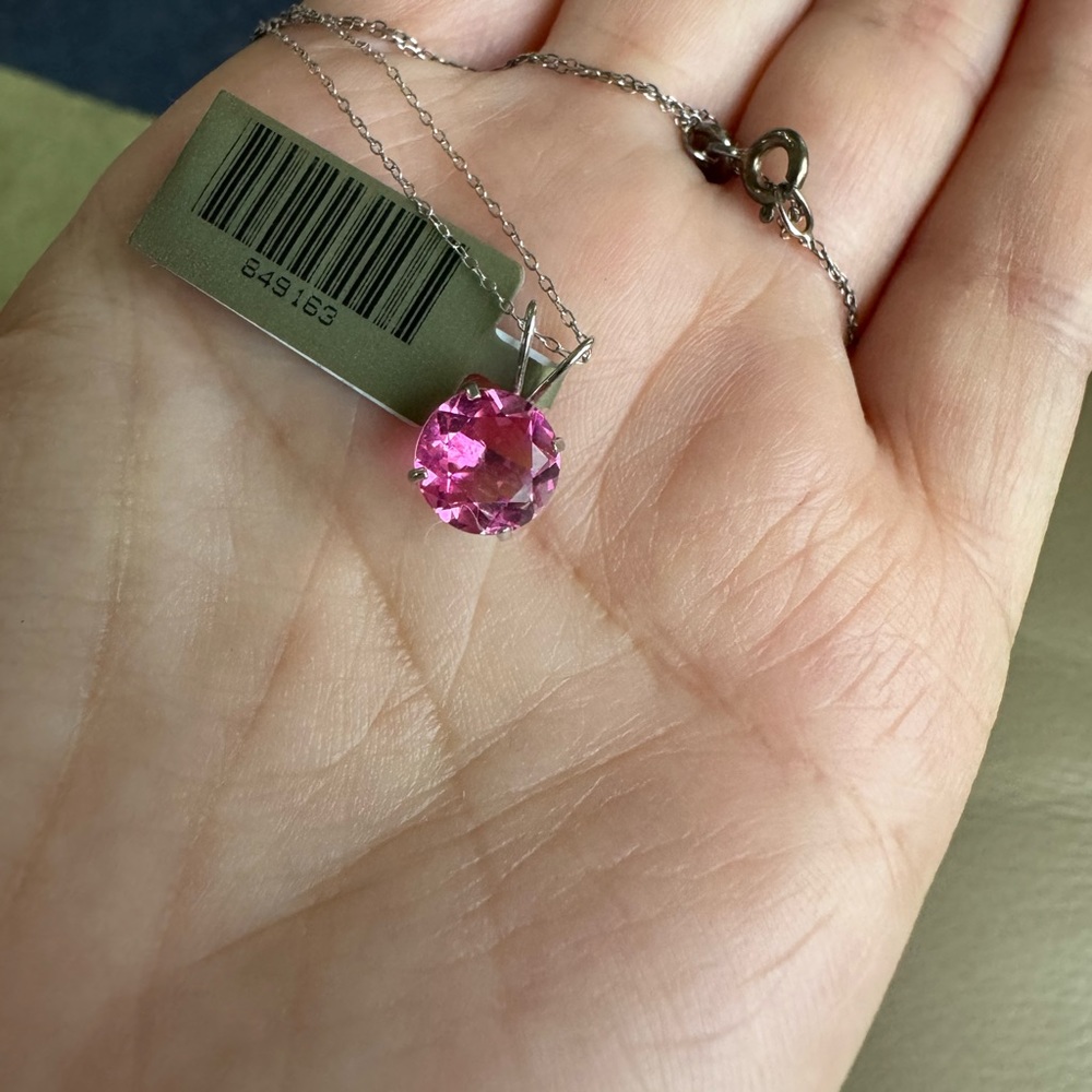 14kt pink tourmaline pendant with 16” chain